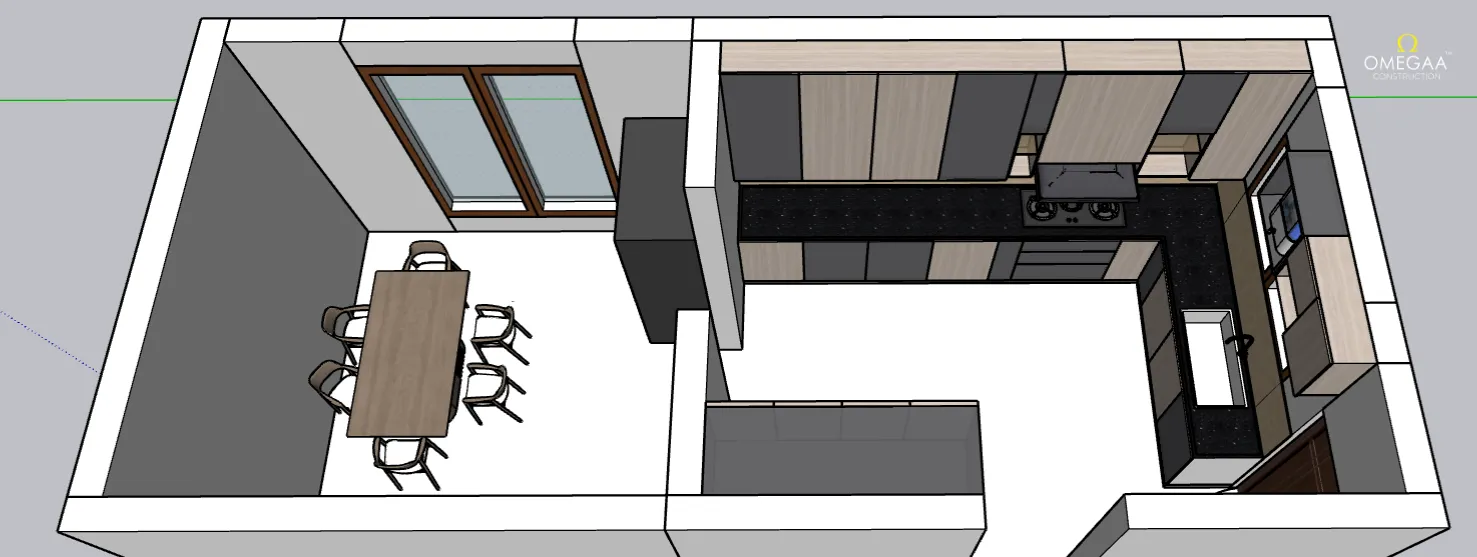 Kitchen top view 3D SketchUp model drawing