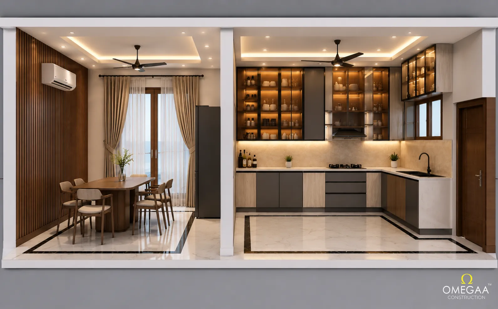 Kitchen and dining 3D rendered visualization